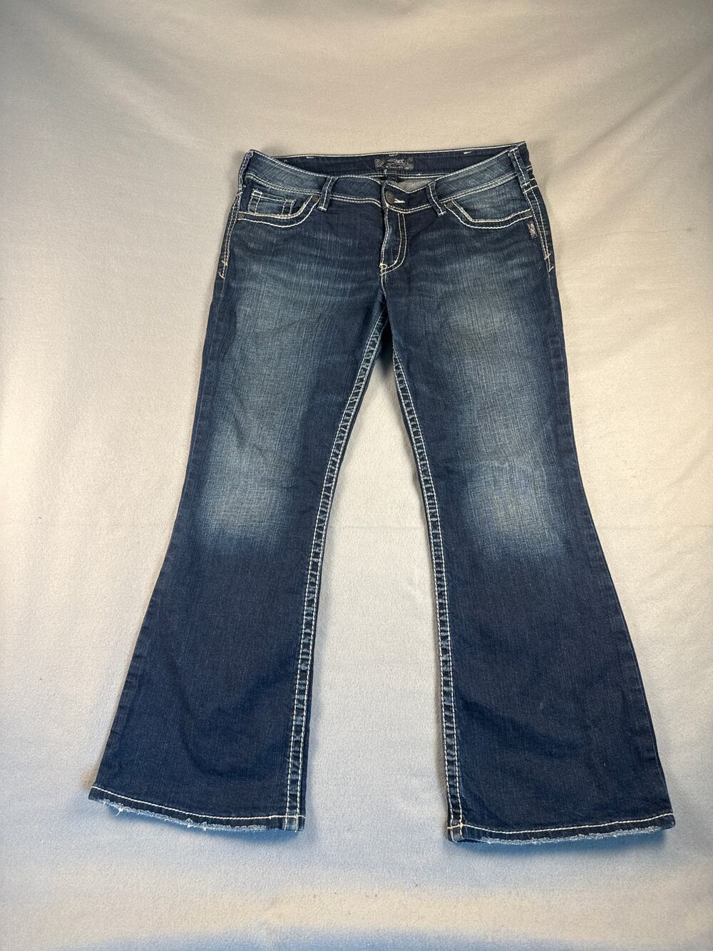 Silver Suki Jeans Womens 34x30 Blue Bootcut Low Rise Thick Stitch Denim Classic